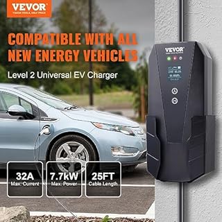 VEVOR Level 2 Portable EV Charger, 32 Amp 240V, Electric Vehicle Charger with 28 ft Charging Cable NEMA 10-30P Plug, 16/20/24/32A Adjustable Current Plug-in Home EV Charging Station for SAE J1772 EVs