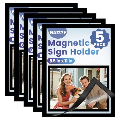 NUITPY 5 Pack Magnetic Sign Holder, 8.5in x 11in Magnetic Paper Holder