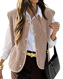 KIRUNDO Women's Fall Winter Fleece Vest 2025 Trendy Sleeveless Sherpa Jacket Button Down Open Front Fuzzy Warm Outerwear(Khaki, Large)