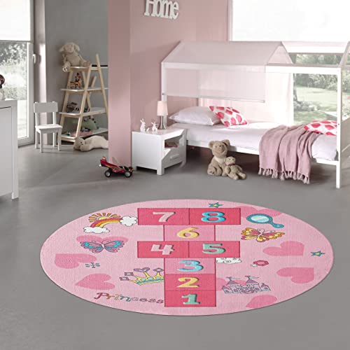 Teppich-Traum Prinzessinnen Hüpfspiel Kinder Spielteppich mit Schmetterlingen & Herzen in pink, 160...