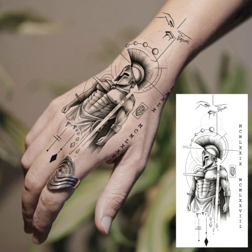 Image of Bilizar 12 Sheets Creative Geometric Temporary Tattoos For Men Women Adults Half Arm Sleeve Tattoo Sticker, Realistic Sword Skull Scorpion Spider Fake Tattoos Chains Body Art Arrow Tatoos Long Lasting