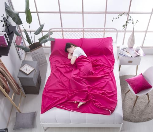 Nvzi Cotton Sleeping Bag Liner Camping Sheets Camping Travel Bed for Youth Outdoor Picnic Travel Sheet for Travel, Youth Hostels, Picnic, Planes, Trains (Rose, 83