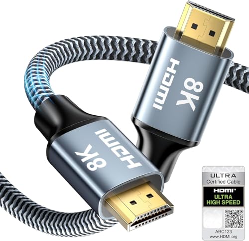 CABNEER 2M HDMI Cable, HDMI 2.1 Cable, High Speed HDMI to HDMI Cable, 8K@60Hz 4K@120Hz 48Gbps eARC HDR 21:9, HDCP 2.2/2.3, VRR Compatible with Soundbar/Gaming/Monitor/TV/HDTV/Blu-ray