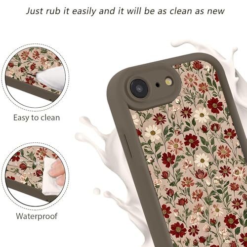 Coque iPhone 17 et 16 rétro à fleurs marron avec protection d'objectif chic