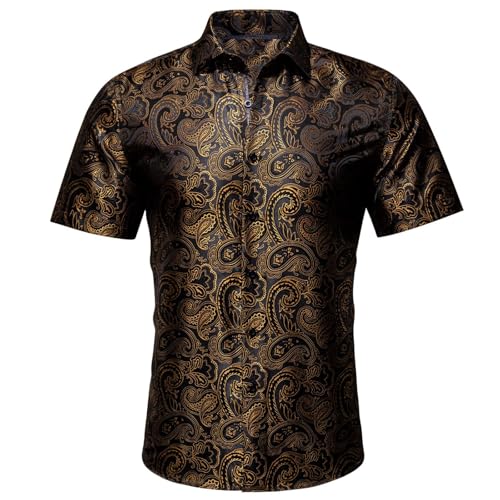DGZTWLL Camisa de manga corta con botones para hombre, informal, texturizada, ligera, para verano, playa, oficina y uso diario, marrón, M