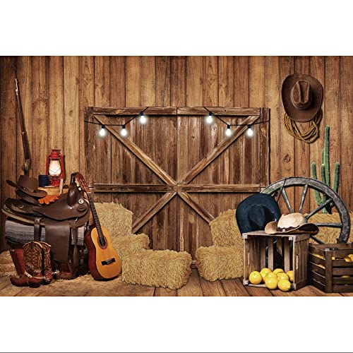 Laeacco Western Cowboy Backdrop 10x8ft Rustic Barn Door Wild West Rodeo Backdrop Western Cowboy Theme Newborn Baby Shower Birthday Country Party Decorations Banner Adults Portrait Photo Studio