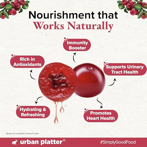 Image of Urban Platter 100% Canadian Cranberry Juice, 350ml (Glass Bottle, No Added Sugar & Preservative-Free, Antioxidant-Rich, Supports UTI Health, Ideal for Cocktails & Mocktails)