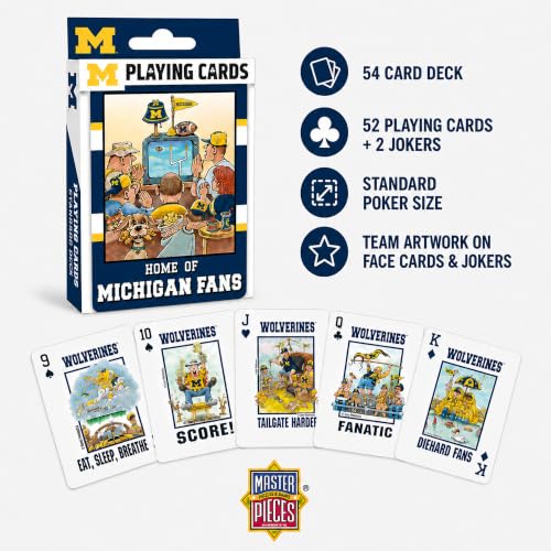 Image of Masterpieces Adult Playing Cards - Michigan Wolverines Fan Deck, 54 Poker Cards