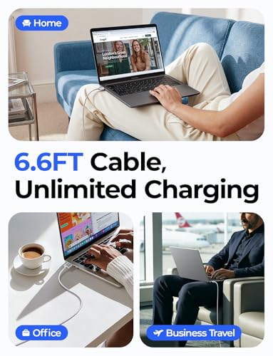 Image of LISEN USB-C Magnetic 3 Cable for MacBook Air Pro Charger, Grey 10FT
