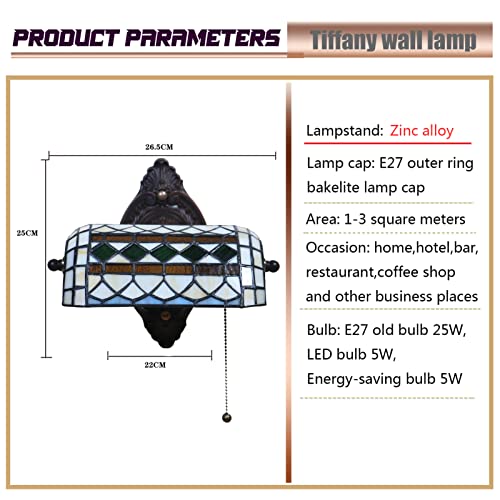 Lámpara de pared Tiffany de 25 cm con interruptor y casquillo E27 para lectura cómoda 4