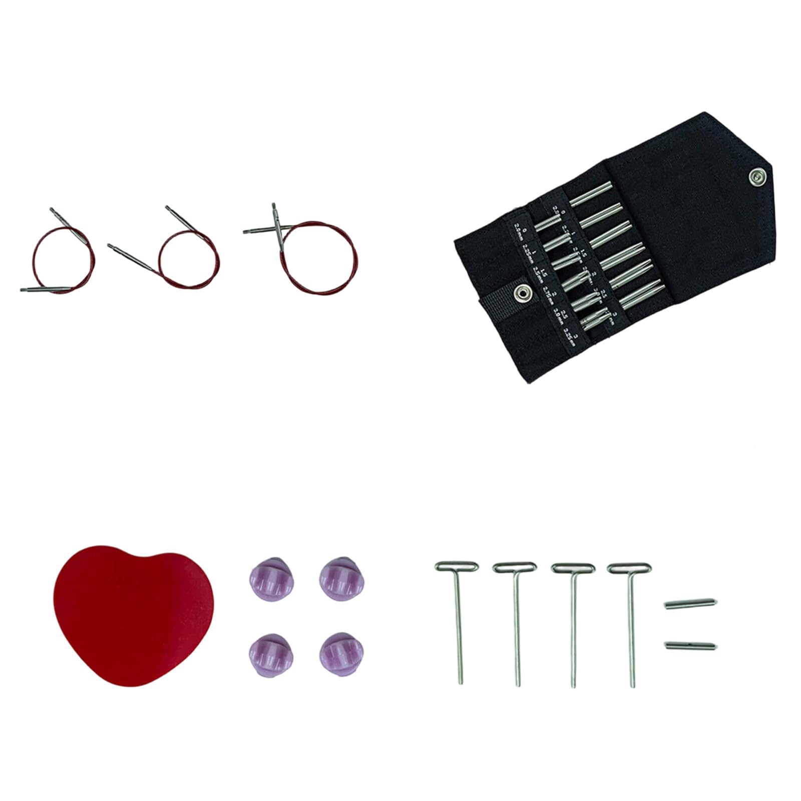 Juego de agujas de tejer circulares, puntas desmontables de acero inoxidable con cables flexibles rojos, formato compacto de varios tamaños para tejer en casa e hilo, manualidades, juego de agujas