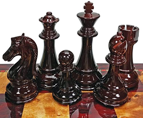 Large 4 1/4" King Staunton High Gloss Chess Set W/ 20" Cherry & Burlwood Color Storage Board #TOP2