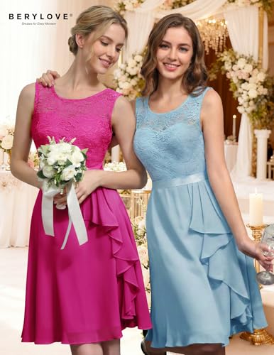 Image of BeryLove Womens Boat Neck A Line Sleeveless Lace Formal Homecoming Dress | Short Dress With Ruffle Hem, Sparkly Design Ideal For Wedding Guest,Bridesmaid Cocktail Prom & Evening Party Events