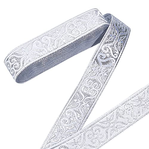 NBEADS 7.7 Yards Silver Jacquard Ribbon Trim