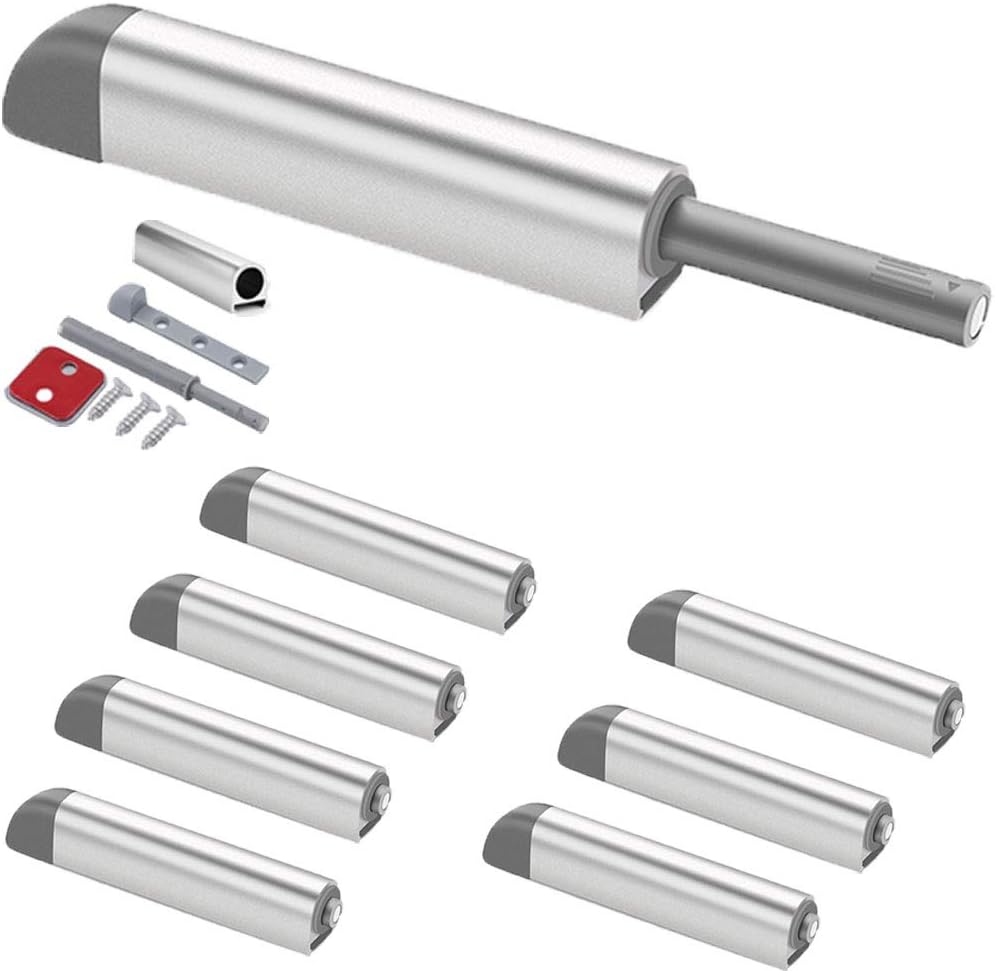 Magnetic Push Latches CBRIVE® 8Pack Push to Open Cabinet Hardware Door Latch & Lock for Hidden Door Heavy Duty Magnet Push Release Drawer Pull Strong Pop Out for Kitchen RV Closet Tip On Close- Silver