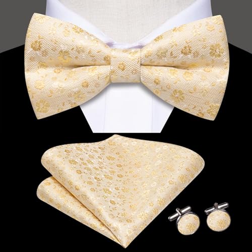 Image of Hi-Tie Bow Ties for Men Pre-Tied Pocket Square with Cufflinks Mens Bowtie Sets for Wedding Formal Party