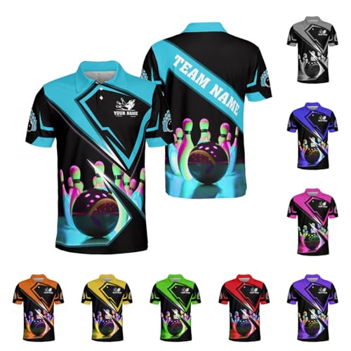 Ligthuy Personalized Name Bowling Polo Shirts 3D for Men and Women, Bowling Shirt, Bowling Shirts for Men Team Bowling Shirt