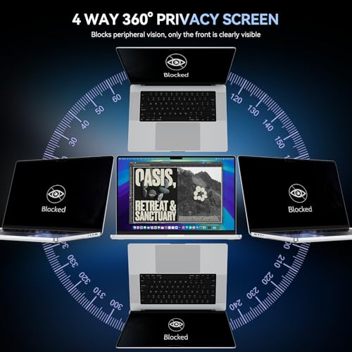 Image of Protescreen 360 Magnetic Privacy Filter for MacBook Pro 16 Inch 2021-2026 (M1 M2 M3 M4 M5), Anti Spy Anti Glare Blue Light 16.2in Mac Screen Protector Shield Film, Laptop 4-Way Privacy Filter