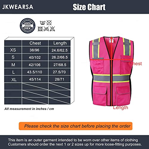 Jkwear Women Safety Vest, Multi Pockets High Visibility Reflective Breathable Mesh Work Vest For Lady, Durable Zipper (Medium, Pink Purple) #TOP5