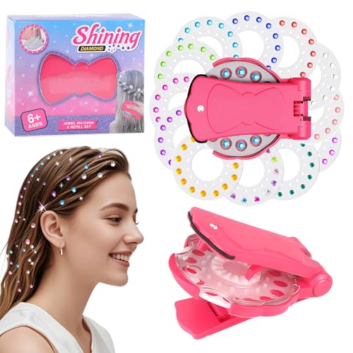 Hair Gem Stamper Hair Jewel Stamper with 180 Hair Gems Hair Gems Stamper for DIY Hair Jewels Decoration Set Hair Stamper Gems for Hair/DIY/Cloth/Phone Gift to Girl Birthday Party - Dark Pink