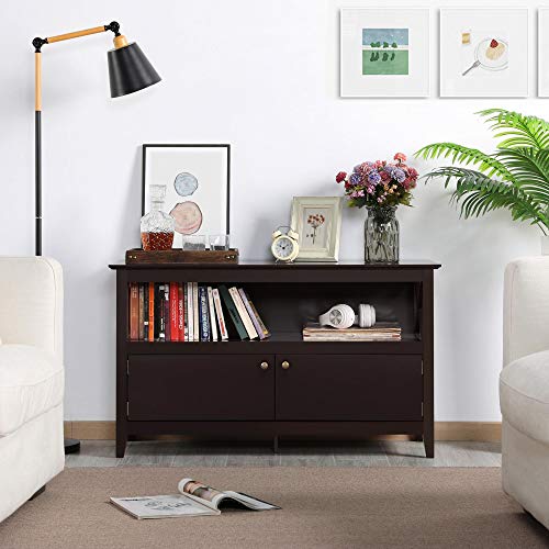 Yaheetech X Shape Wooden Tv Table Stand For Tvs Up To 50 In, Media Entertainment Center Console Table With Storage Cabinets & Open Shelf, 2 Doors Living Room Furniture, Espresso #TOP5