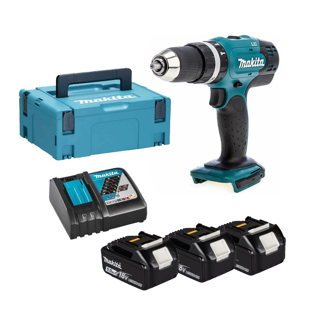 Makita - Taladro atornillador de percusión a batería - Modelo DHP453-2 baterías 3 Ah