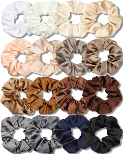 IVARYSS Satin Scrunchies for Women, Soft Than Silk for Hair, Fashion Ties and Bands for Thin | Thick Hair Styling, 16 Pack (Neutral Color)