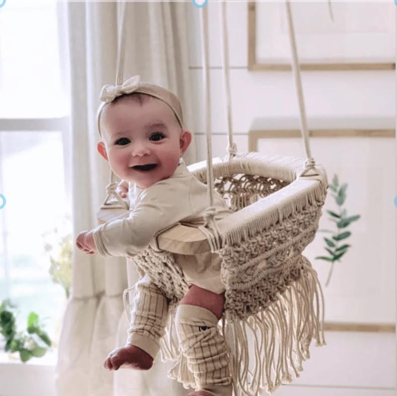 Image of Handmade Macrame Baby Swing Natural Rope Hammock for Baby Macrame Swing Chair for Baby
