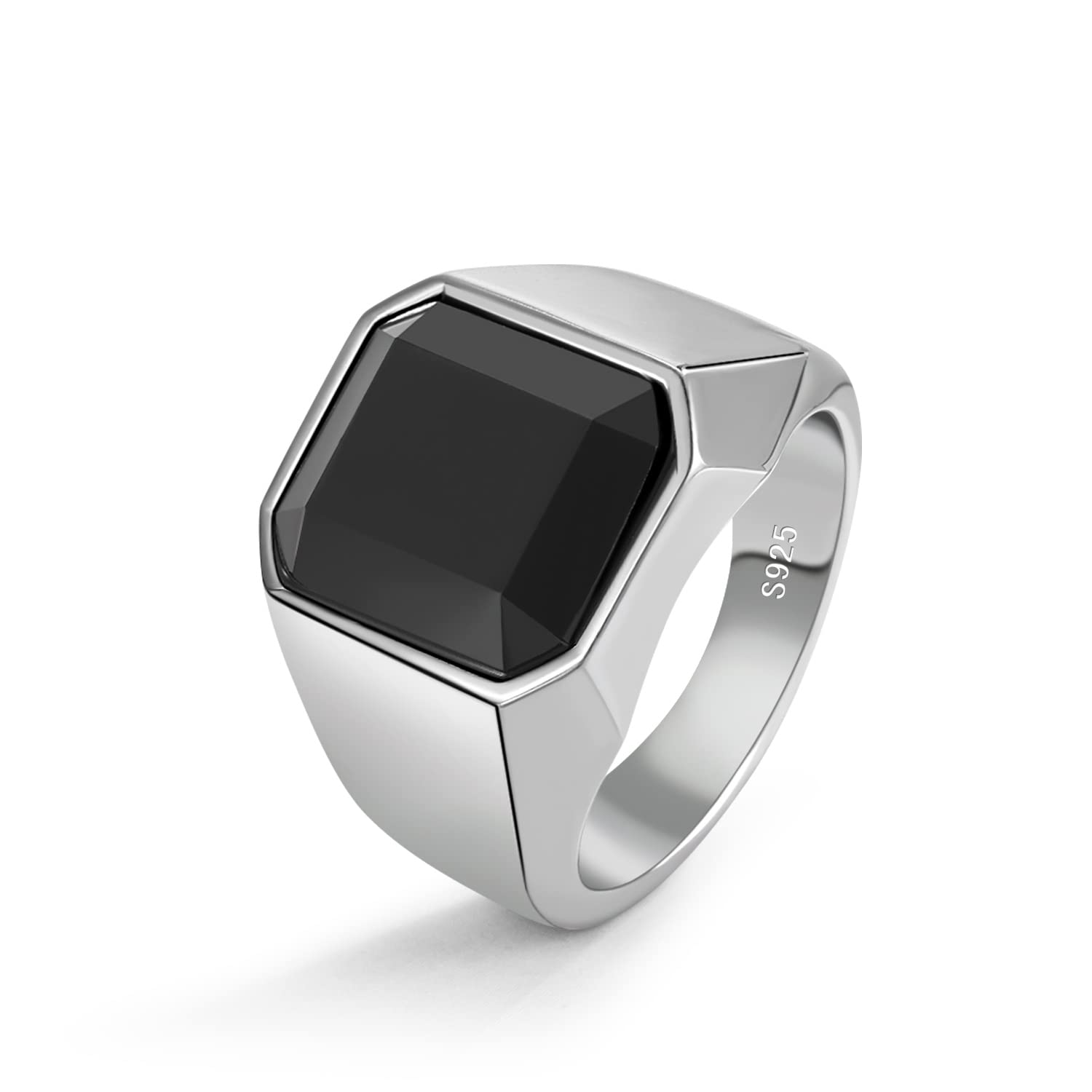 925 Sterling Silver Men Black Onyx Ring Square Circular Agate Signet Ring For Woman Index Finger Ring Sizes 6 to 13 For Band Mans Jewelry Gift For Him