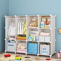VIPZONE Baby Closet,Dresser, Kids Closet Organizers, Portable Kids Wardrobe for Closet, Bedroom, Nursery, Cubby, Cabinet, Clothes, Dress, Baby Storage Shelf, Armoire Clothes Hanging (12 Cube, White)
