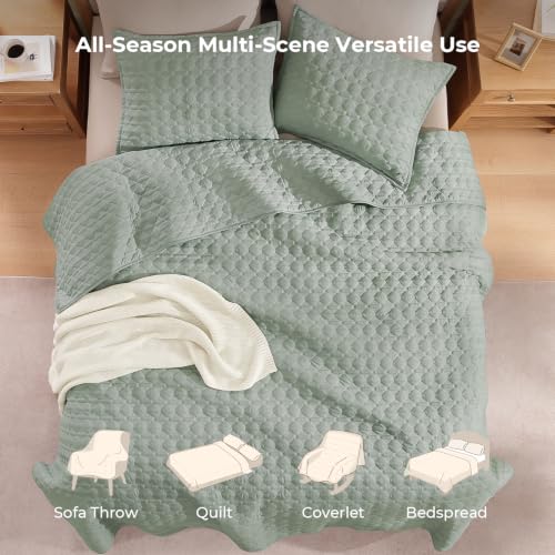 Image of Litanika King Quilt Bedding Set, 3 Pieces Light Green Bedspreads Set