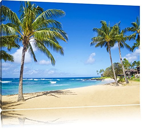 Toile 100x70 belle plage avec des palmiers grand format XXL tableau encadré pour salon