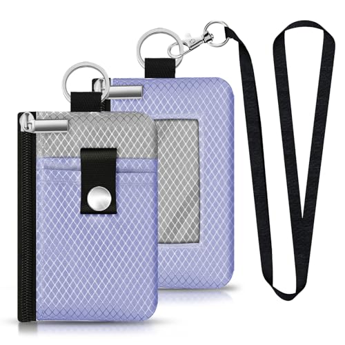 Image of Minimalist RFID Blocking Small Wallet with ID Window,WaterResistant Zip Id Case Wallet with Lanyard Keychain for Cards,Cash,Travel,Women,Men (Lavender Purple /Light gray)