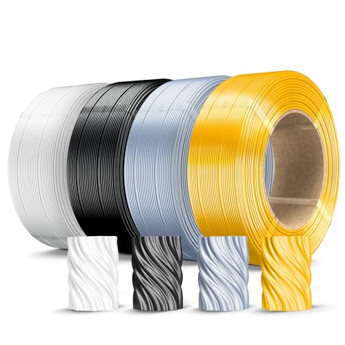 Image of SUNLU 500g Silk PLA Filament Refill 1.75mm 4-Color, No-Spool 3D Printer Silk Filament Bundle for Reusable Spools Compatible with Bambu Lab 3D Printers, 0.5KG /Roll, Silver+Light Gold+Black++White