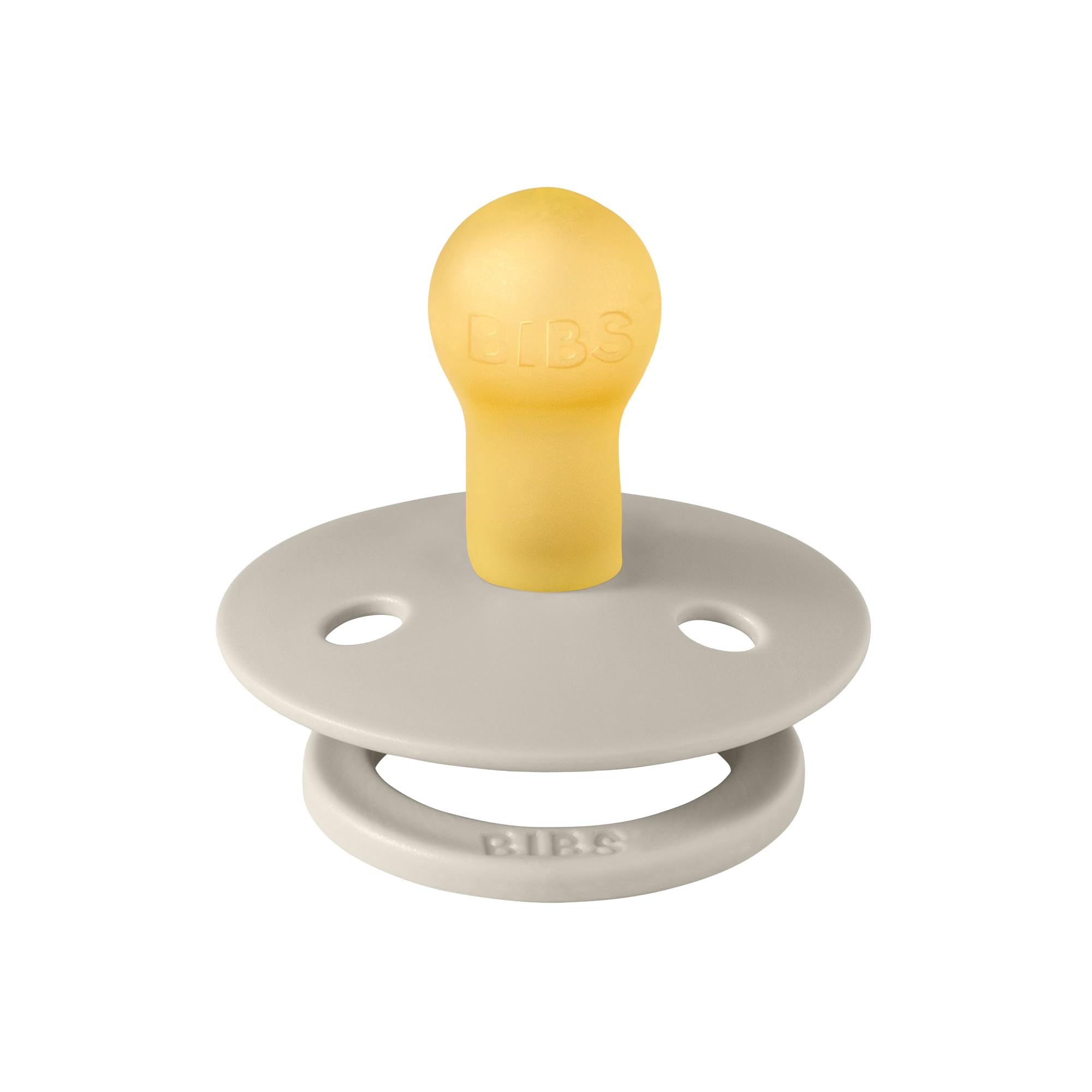 Bibs Colour Natural Rubber Baby Pacifier - Round & Soft Nipple, Gentle Shield Prevents Skin Irritation & Moisture Buildup, 100% Food Grade, BPA Free Soother, 0-6 Months, Pack of 2, Sand & Iron 2