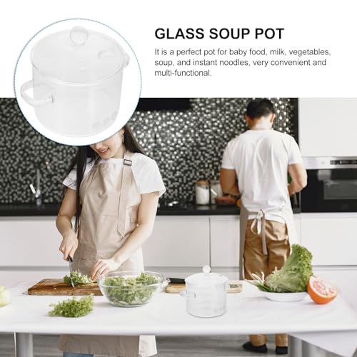 Image of Healeved Glass Simmer Pot for Stove Top 1.350L /45.65oz Clear Glass Stovetop Pot Soup Saucepan with Lid Cooking for Pasta Noodle, Soup, Milk