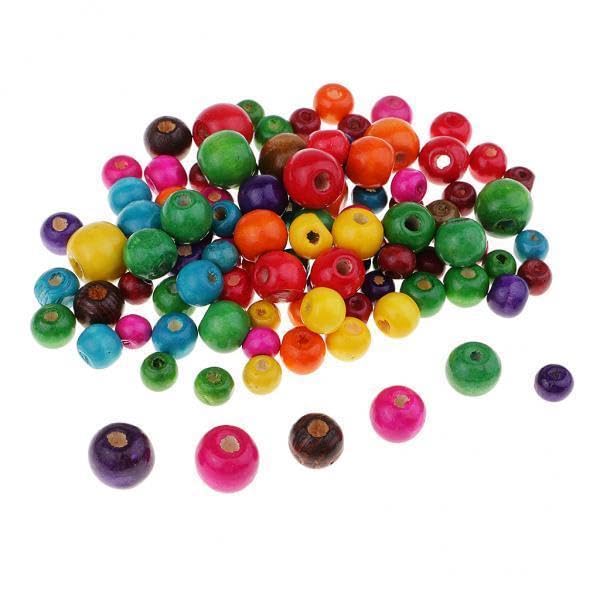 SNAPPSY 3x100 Pieces Dyed Color Round Wood Beads for Jewelry Making Craft Accessories-image-46