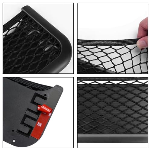 XHYASD 2 Stück Auto Aufbewahrungsnetz, Selbstklebendes Autonetz, 26 x 12cm Auto Netztasche, Elastisch Ablagenetz mit Gummiband und Schraube für Mobiltelefone, Kleinteile und Ablage an der Sonnenblende
