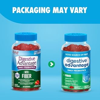 Digestive Advantage Prebiotic Fiber Supplement Strawberry Flavor Gummies with Probiotics for Women & Men Digestive Health, Adults Regularity and Gut Health, 60 Count (3 Pack)