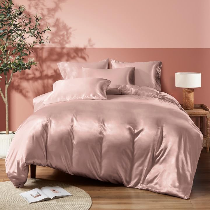 Miniatura 1 de INVGEEXI Juego de funda de edredón de satén de 5 piezas, color azul marino, tamaño matrimonialqueen, funda de edredón de satén sedoso de lujo, ultra