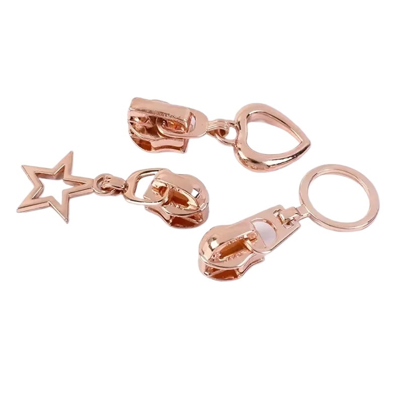 Tiradores de cremallera, 100 unidades de tiradores de cremallera de oro rosa 5# para cremallera de nailon, cremallera, tiradores de cabeza, reparación de cremalleras de ropa (ZT206-oro rosa)