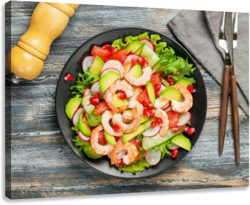 Wall Art Canvas decor Prints Painting Salad prawns grapefruit cucumber