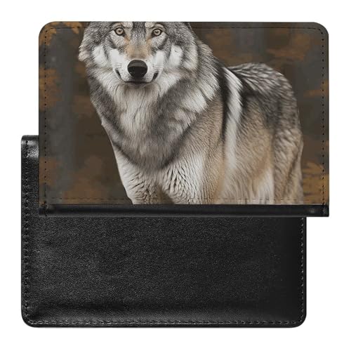 Porte-passeport moderne motif loup gris sauvage élégant et imperméable