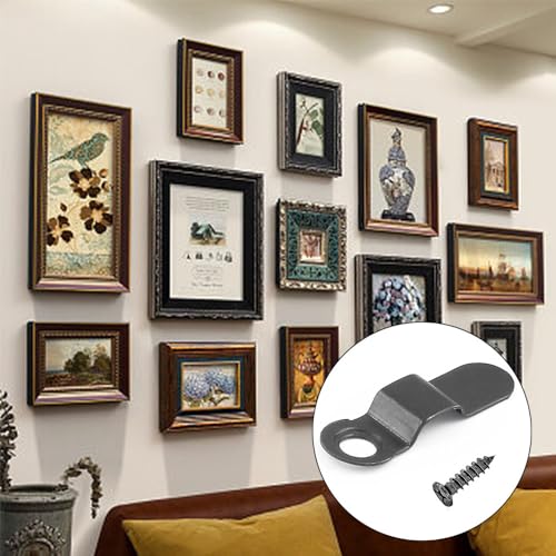 Image of TopHomer 100 PCS Frame Turn Button, Metal Bow Shape Picture Frame Hardware Backing Clips with 100PCS Screws for Hanging Pictures, Photos, Posters, Drawing Crafts(Black)