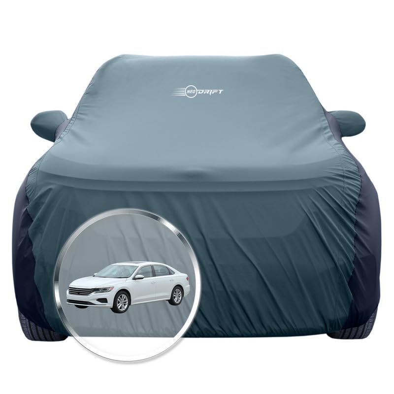 Image of NEODRIFT 'SuperTech' Car Cover for Volkswagen Passat (100% Water-Resistant, All Weather Protection, Tailored Fit, Multi-Layered & Breathable Fabric) (Colour: D.Green+Black)