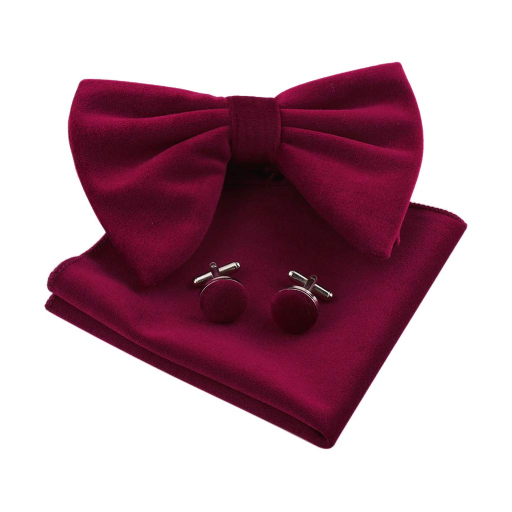 LevaoLovacely Mens Oversized Velvet Bow Tie Vintage Tuxedo Big Bowtie and Pocket Square Cufflinks Set