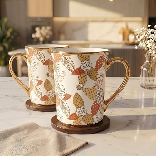 Image of UPC Premium Bone China Coffee Mug Set of 2 | Elegant Ceramic Tea & Coffee Cups for Home, Office & Cafe | Lightweight, Durable, Microwave & Dishwasher Safe Mug Set | Luxury Drinkware Collection