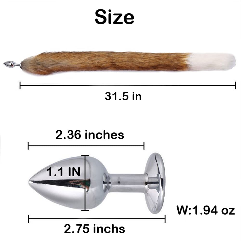 Ooiixx Butt Plug Fox Tail Cosplay Anal Plug Anal Butt Plug Adult Sex Toys for Beginner Women Men Couple (18" Black-1): 31" Brown-White