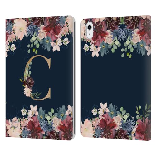 Étui iPad Air 2020 floral bleu marine pour travailler au café avec élégance