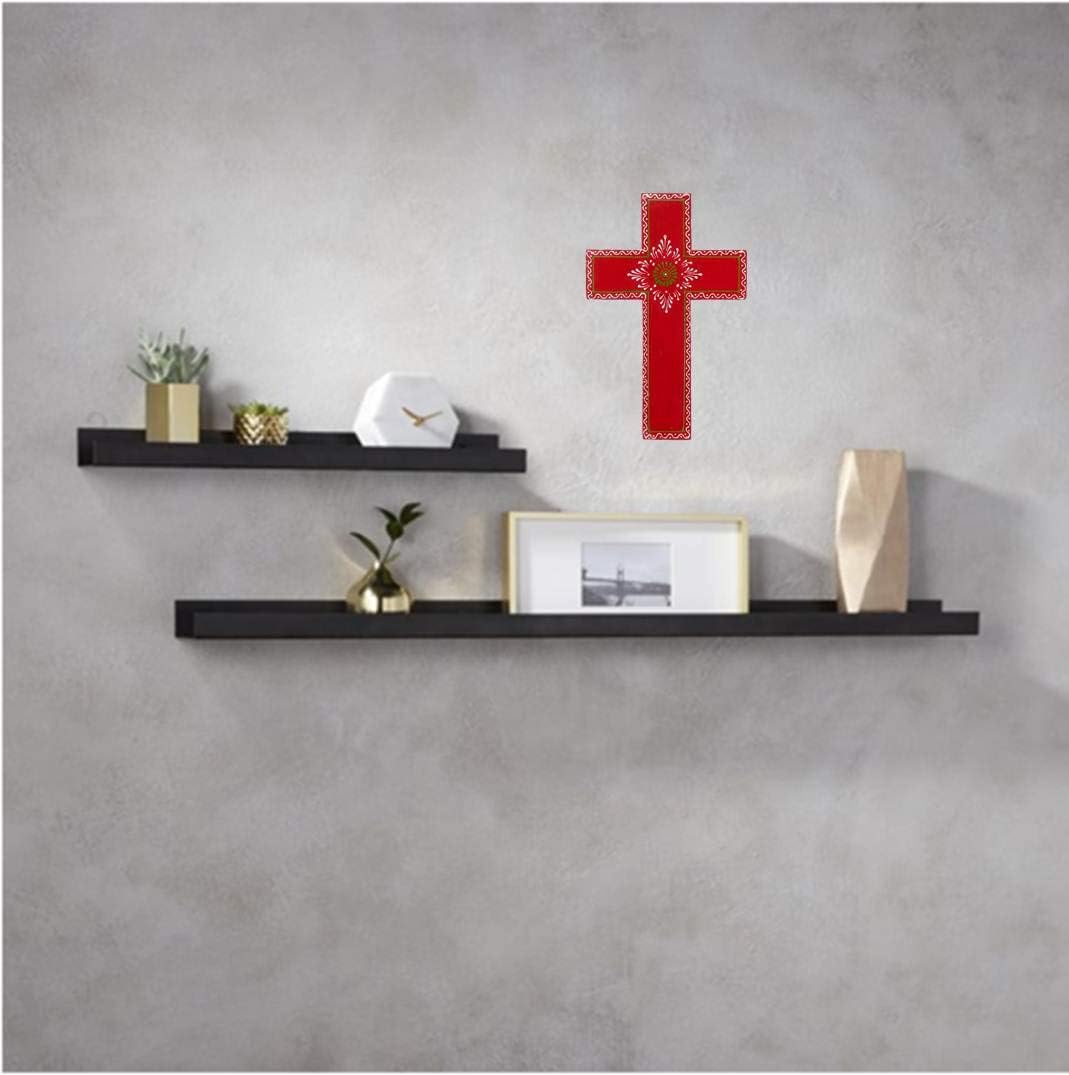 Purpledip Wooden Wall Cross 'Holy Spirit': Handpainted Mangowood Plaque, Red (11446C), 25.4L x 16.5W cm - Image 3